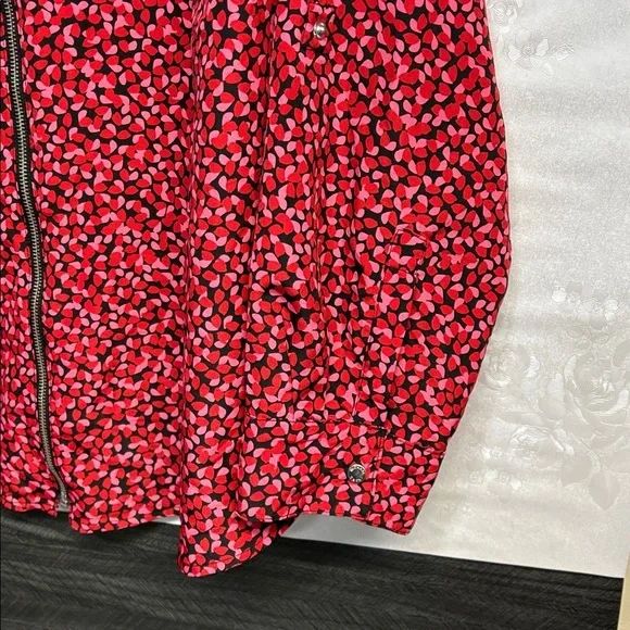 MICHAEL Michael Kors Red Pink Patterned long rollup sleeves full zip up shirt - Picture 5 of 12